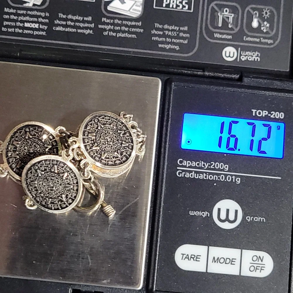 Escorcia Taxco Mexico Aztec Calendar Link Bracelet 950 Sterling SilverTR-120
